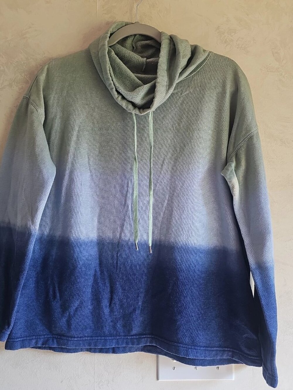 Women's Chaps French Terry Green/Blue Ombre Cowl Neck Pullover Sweater-Small